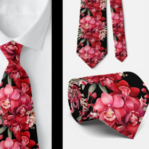 Corbata de flores de orquídea roja