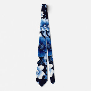 corbata de flores de terciopelo azul