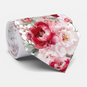 Corbata de flores rojas y blancas