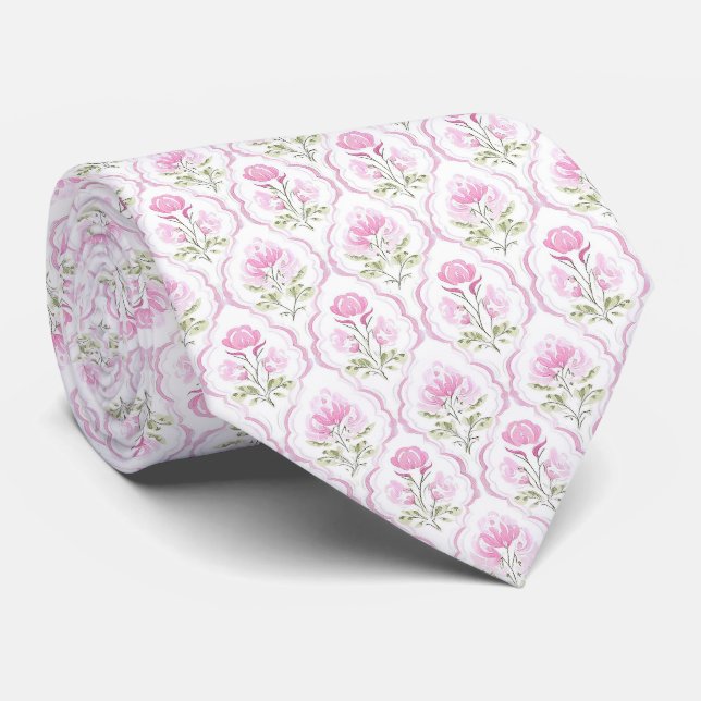 Corbata de flores rosa caliente acuarela (Enrollado)