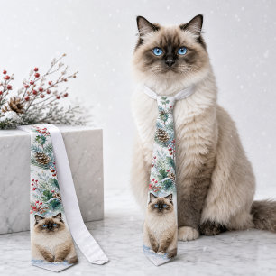 Corbata de gato Ragdoll de acuarela de invierno