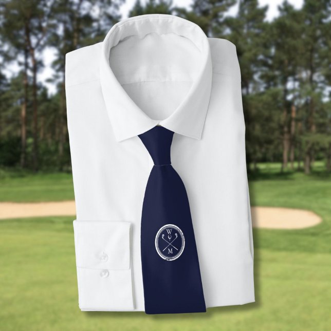 Corbata de golf con iniciales monograma azul marin (Personalized Navy Blue Monogram Initials Golf Neck Tie)