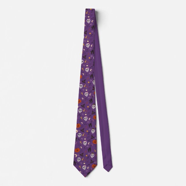 Corbata de Halloween Calavera Calabaza Bruja Púrpu (Anverso)