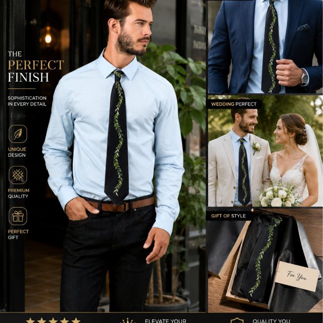 Corbata de hojas negras elegantes | Hombre de vid  (Subido por el creador)
