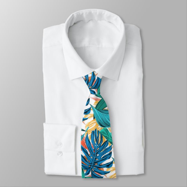 Corbata de hojas tropicales exóticas - Verano (Atado)