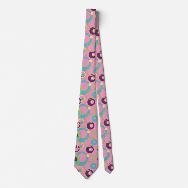 Corbata de hombre con círculos rosas funky (Anverso)
