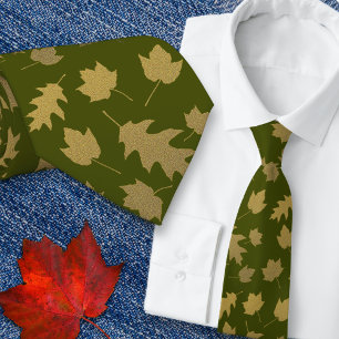 Corbata de hombre con estampado de hoja verde oliv