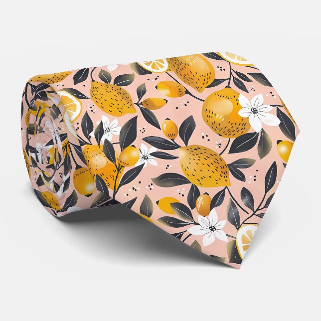 Corbata de hombre con estampado de limón  (Enrollado)