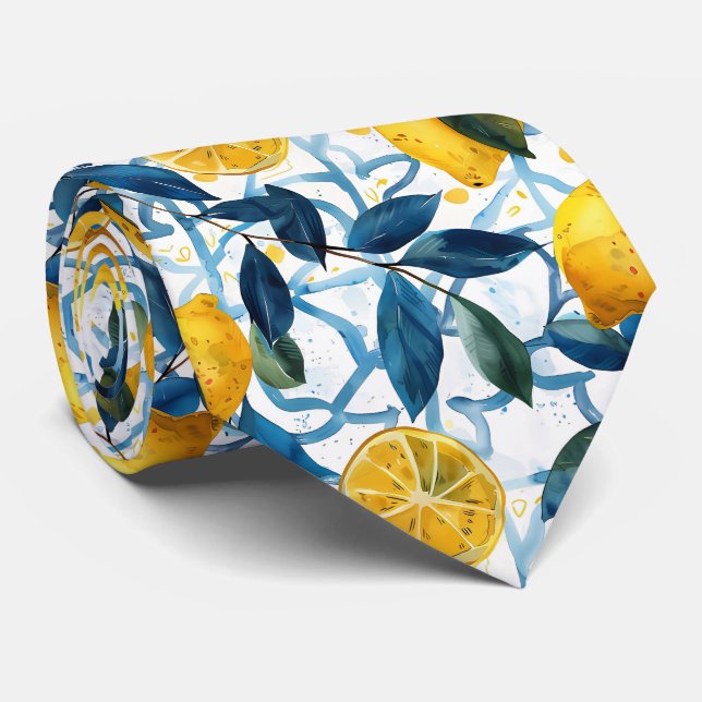 Corbata de hombre con estampado de limón  (Enrollado)