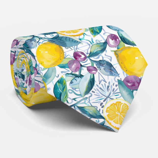 Corbata de hombre con estampado de limón  (Enrollado)