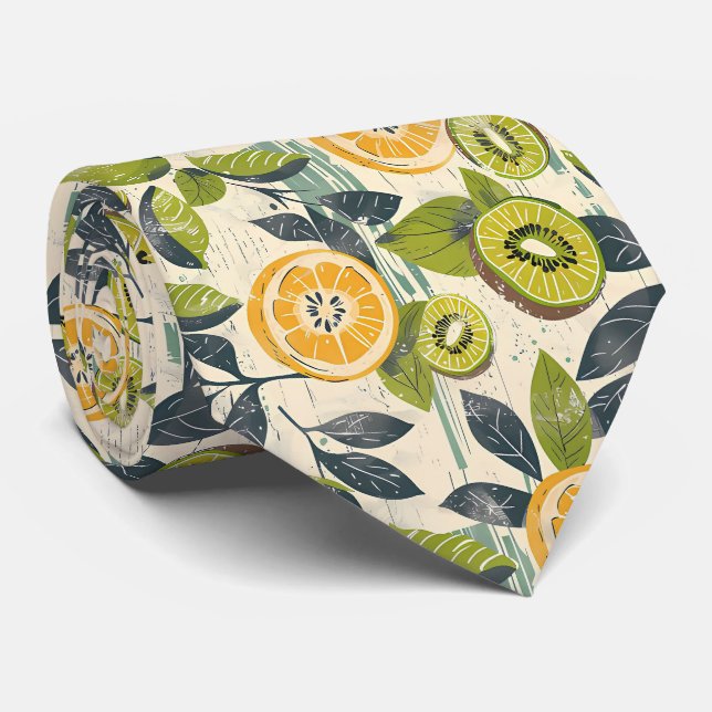 Corbata de hombre con estampado de limón kiwi  (Enrollado)