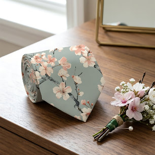 Corbata de hombre con flor de cerezo Art Nouveau