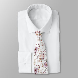Corbata de hombre con flores moradas beige para bo