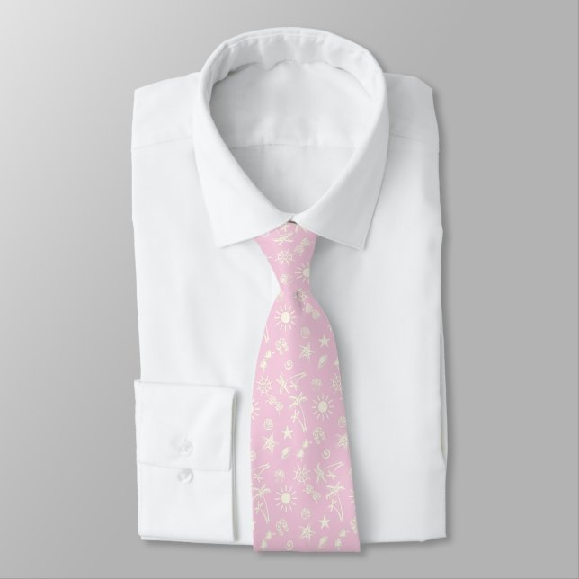 Corbata de hombre con patrón de verano rosa claro (Atado)