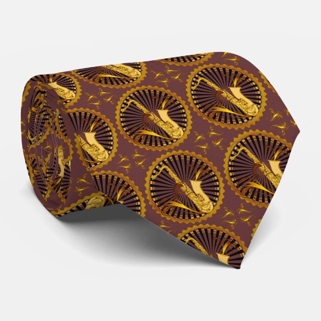 Corbata de hombre con remolinos de saxofón (Enrollado)