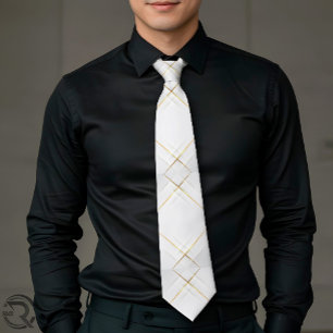 Corbata de hombre elegante blanca con acento dorad