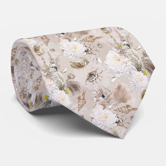 Corbata de hombre floral Boho Cacatúa (Enrollado)