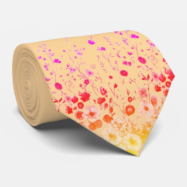 Corbata de hombre floral crema melocotón (Enrollado)