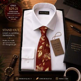 Corbata de hombre floral de lujo negra y dorada –