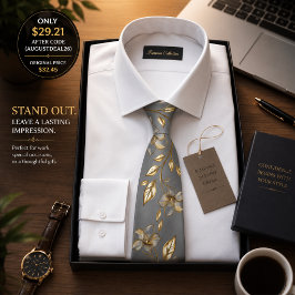 Corbata de hombre floral de lujo negra y dorada –
