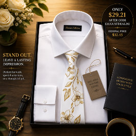 Corbata de hombre floral de lujo negra y dorada –