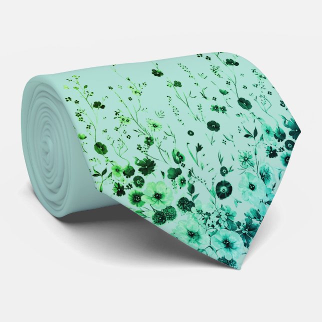 Corbata de hombre floral verde menta (Enrollado)