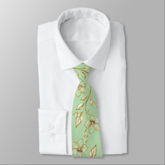 Corbata de hombre floral verde y dorado de lujo –