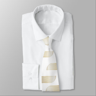 Corbata de hombre geométrica de lujo blanca y dora