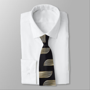 Corbata de hombre geométrica de lujo negra y dorad