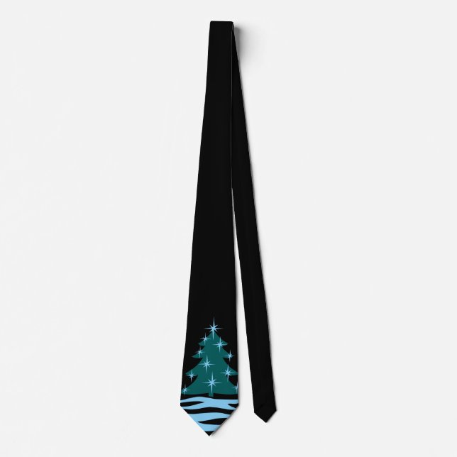 Corbata de invierno azul árbol de Navidad festivo  (Anverso)