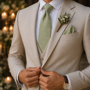 Corbata de Jacquard de Pistacho y Champagne Quiet