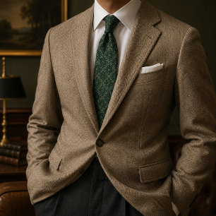 Corbata de Jacquard Heritage Champagne Verde Bosqu