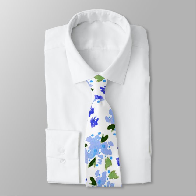 Corbata de jardín floral acuarela azul (Atado)