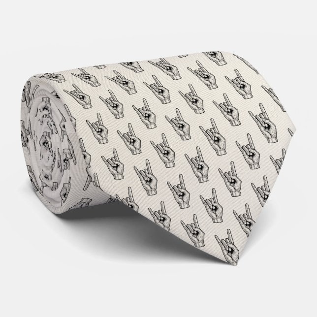 Corbata de lienzo con patrón de manos de cuernos d (Enrollado)