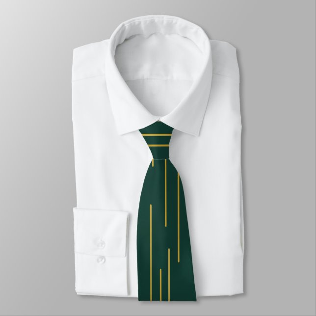 Corbata de Línea Geométrica de Oro Verde Esmeralda (Atado)