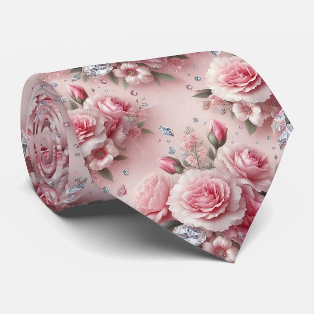 Corbata de Lujo | Claveles Rosas y Diamantes (Enrollado)
