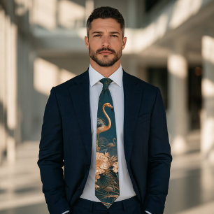 Corbata de lujo de Florida Art Deco Flamingo Navy