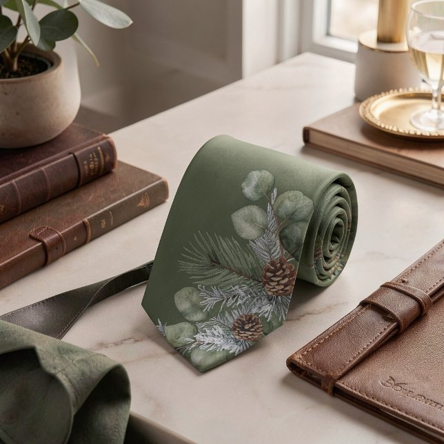 Corbata de lujo discreto con monograma botánico ve (Quiet Luxury Sage Green Botanical Monogram Groom Neck Tie)