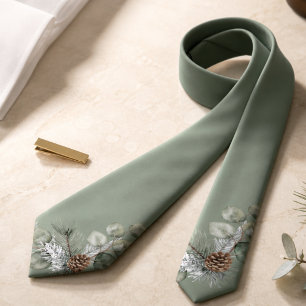 Corbata de lujo discreto en verde salvia con monog