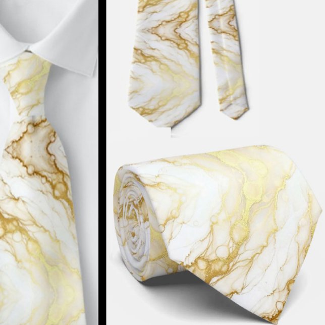 Corbata de Lujo Formal | Mármol Blanco y Dorado (Subido por el creador)