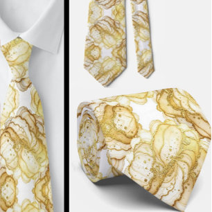 Corbata de Lujo Formal   Mármol Blanco y Dorado