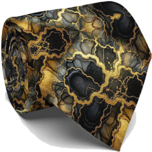 Corbata de Lujo Formal Mármol Negro y Dorado