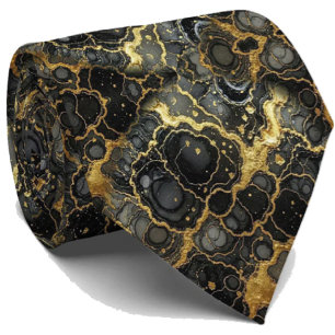 Corbata de Lujo Formal Mármol Negro y Dorado