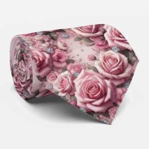 Corbata de Lujo para Boda Rosas Rosadas y Diaman