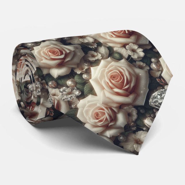 Corbata de Lujo para Boda | Rosas Rosadas y Diaman (Enrollado)