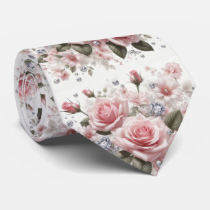 Corbata de Lujo para Boda Rosas Rosadas y Diaman