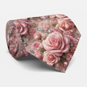 Corbata de Lujo para Boda Rosas Rosadas y Diaman