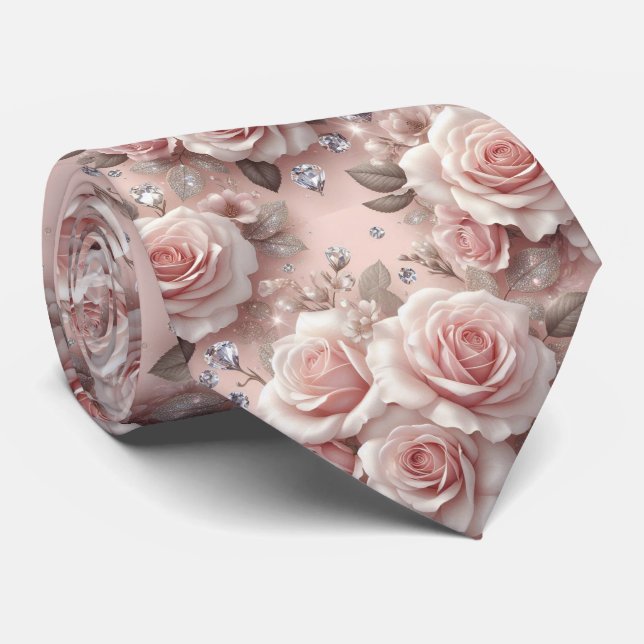 Corbata de Lujo para Boda | Rosas Rosadas y Diaman (Enrollado)