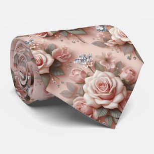 Corbata de Lujo para Boda Rosas Rosadas y Diaman