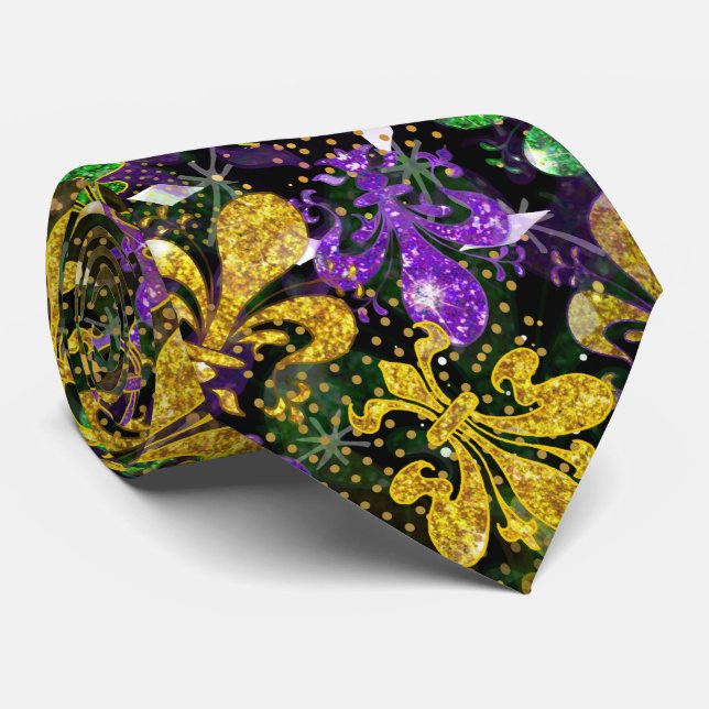 Corbata de Mardi Gras con gran franja dorada de fl (Enrollado)